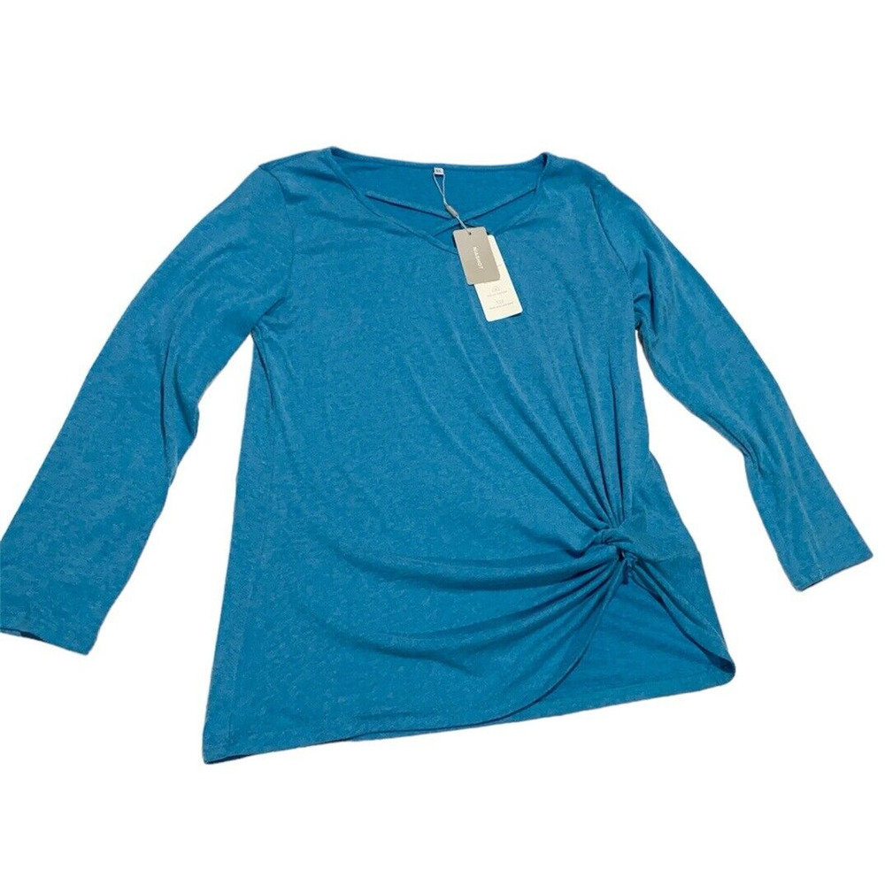 NIASHOT Women’s Long Sleeve Criss‎ Cross V Neck Twist Knot Tunic Top XL, Blue